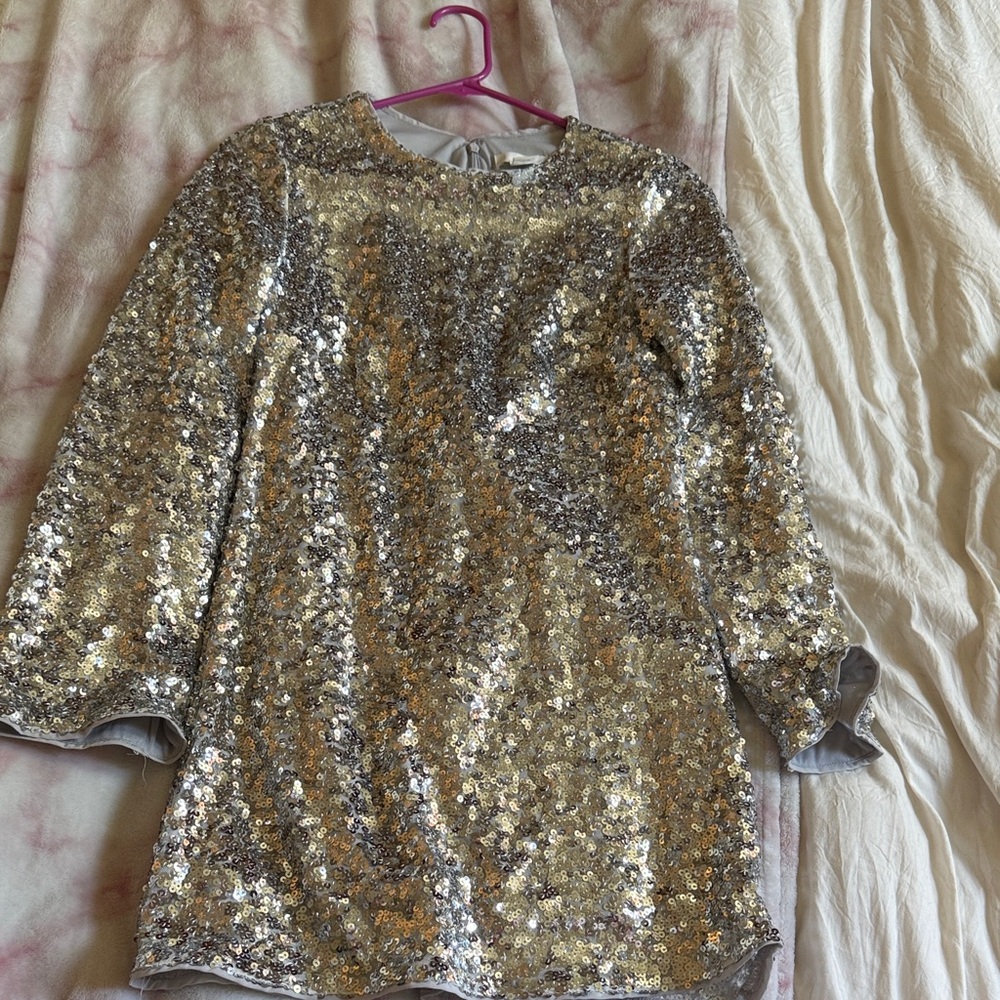 H&M Silver Sequin Long Sleeve Dress